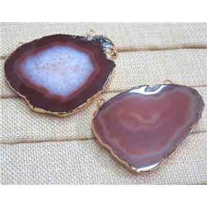red agate slice pendant with 2loops, freeform, gold plated, approx 20-60mm [GMPDA4836]