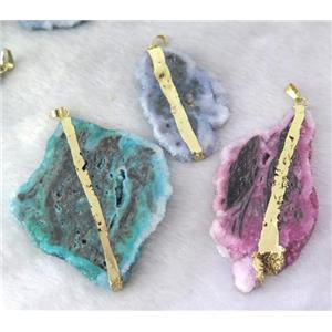 druzy quartz slice pendant, freeform, mix color, approx 30-60mm [GMPDA4849]
