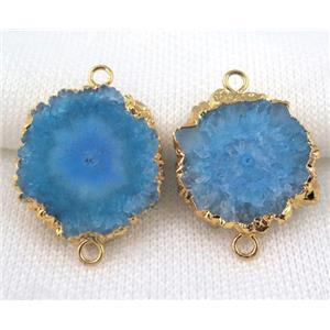 aqua solar Quartz druzy slice connector, freeform, gold plated, approx 10-20mm [GMPDA4878-S]
