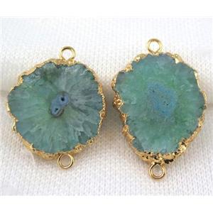 green solar Quartz druzy slice connector, freeform, gold plated, approx 10-20mm [GMPDA4879-S]