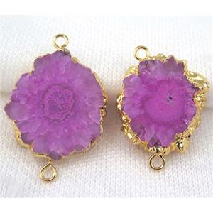 hotpink Solar Quartz druzy slice connector, freeform, gold plated, approx 15-35mm [GMPDA4880]