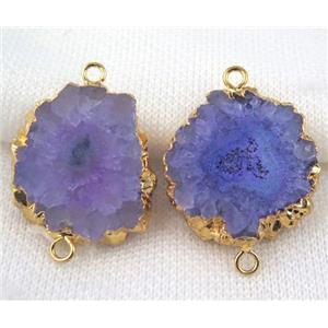 purple solar Quartz druzy slice connector, freeform, gold plated, approx 15-35mm [GMPDA4881]