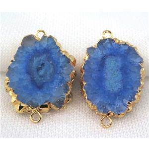 royal blue Solar Quartz druzy slice connector, freeform, gold plated, approx 15-35mm [GMPDA4882]