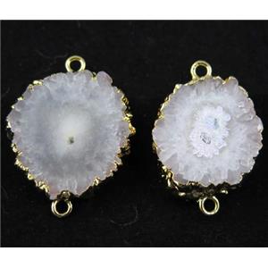 white Solar Quartz druzy slice connector, freeform, gold plated, approx 15-35mm [GMPDA4883]