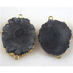 black Solar Quartz druzy slice connector, freeform, gold plated, approx 15-35mm [GMPDA4884]