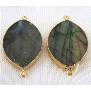 Labradorite Marquise connector, horse eye shape, gold plated, approx 25-35mm [GMPDA4886]