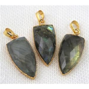 faceted Labradorite arrowhead pendant, gold plated, approx 15-30mm [GMPDA4888]