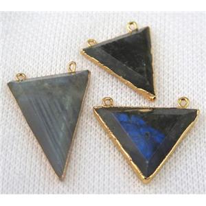 Labradorite pendant, faceted triangle, gold plated, approx 15-30mm [GMPDA4889]