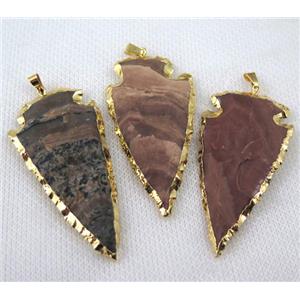 mix hammered Rock Agate arrowhead pendant, gold plated, approx 25-50mm [GMPDA4893]