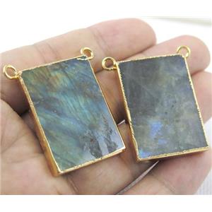 Labradorite rectangle pendant with 2loops, gold plated, approx 25-35mm [GMPDA4932]