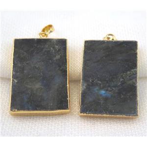 Labradorite rectangle pendant, gold plated, approx 25-35mm [GMPDA4933]