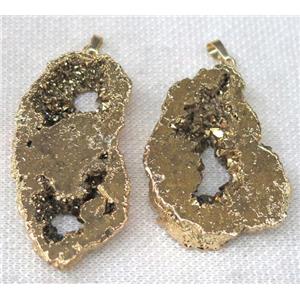 druzy agate slice pendant, freeform, gold plated, approx 25-60mm [GMPDA4946]