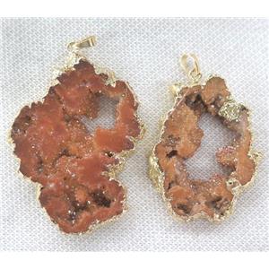 druzy agate slice pendant, gold plated, orange, approx 25-60mm [GMPDA4948]