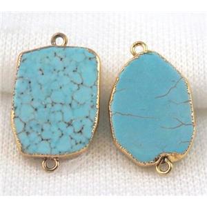 blue turquoise slice connector, freeform, gold plated, approx 15-28mm [GMPDA4950]