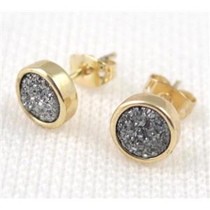sliver druzy agate earring studs, copper, gold plated, approx 8mm, 16mm length [GMPDA4954]