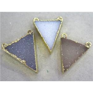 druzy agate triangle pendant with 2loops, natural color, gold plated, approx 15-25mm [GMPDA4958]