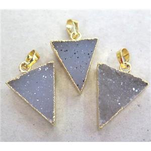 druzy agate triangle pendant, natural color, gold plated, approx 15-25mm [GMPDA4959]