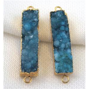 blue druzy quartz connector, rectangle, gold plated, approx 10-40mm [GMPDA4962]