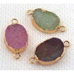 druzy agate connector paved rhinestone, oval, mix color, gold plated, approx 12-16mm [GMPDA4979]
