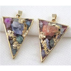 Fluorite pendant, triangle, copper, gold plated, approx 30-40mm [GMPDA4982]