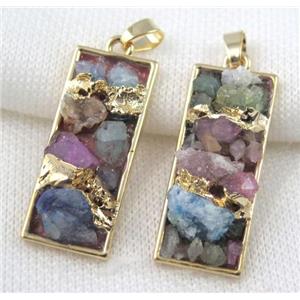 Fluorite pendant, rectangle, copper, gold plated, approx 15-40mm [GMPDA4983]