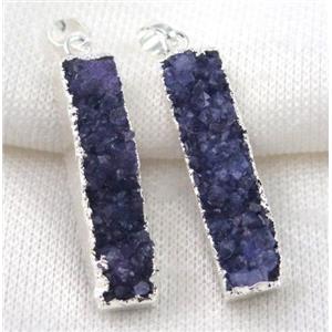 purple druzy quartz pendant, rectangle, silver plated, approx 10-40mm [GMPDA4990]