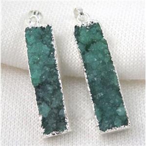 green druzy quartz pendant, rectangle, silver plated, approx 10-40mm [GMPDA4991]