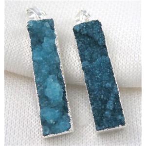 blue druzy quartz pendant, rectangle, silver plated, approx 10-40mm [GMPDA4992]