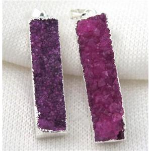hotpink druzy quartz pendant, rectangle, silver plated, approx 10-40mm [GMPDA4993]