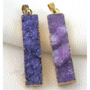 purple druzy quartz pendant, rectangle, gold plated, approx 10-40mm [GMPDA4994]