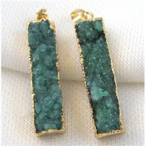 green druzy quartz pendant, rectangle, gold plated, approx 10-40mm [GMPDA4995]
