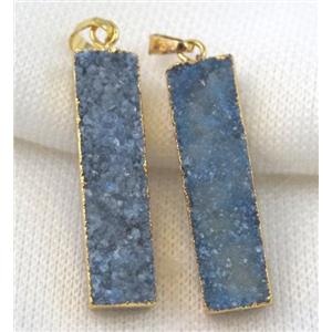 light blue druzy quartz pendant, rectangle, gold plated, approx 10-40mm [GMPDA4996]