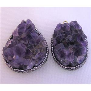 amethyst druzy pendant pave rhinestone, freeform, approx 25-50mm [GMPDA5000]