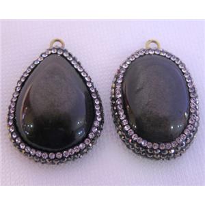 black Obsidian pendant pave rhinestone, mix shape, approx 20-35mm [GMPDA5004]