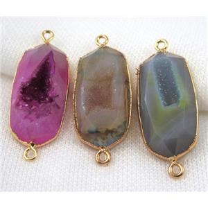 druzy agate connector, mix color, faceted oval, gold plated, approx 20-40mm [GMPDA5020]