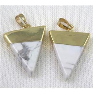 white turquoise triangle pendant, gold plated, approx 25-35mm [GMPDA5025]