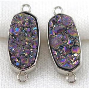 druzy quartz connector, platinum plated, approx 12x25mm [GMPDA5090]