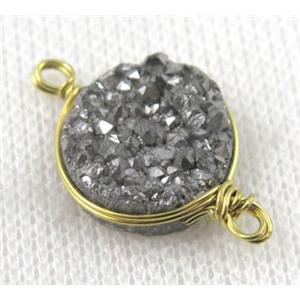 druzy quartz connector, gold plated, approx 16mm dia [GMPDA5096]