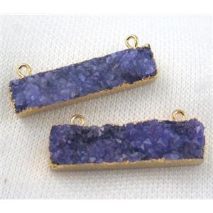 purple druzy quartz pendant with 2loops, rectangle, gold plated, approx 10-40mm [GMPDA5169]