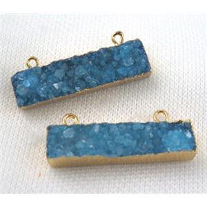 blue druzy quartz pendant with 2loops, rectangle, gold plated, approx 10-40mm [GMPDA5171]