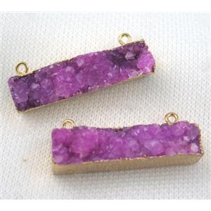 hotpink druzy quartz pendant with 2loops, rectangle, gold plated, approx 10-40mm [GMPDA5172]