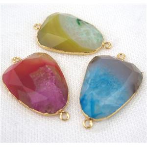 agate connector, faceted freeform, mix color, gold plated, approx 30-40mm [GMPDA5213]