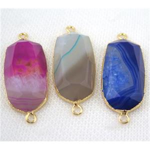 agate connector, faceted oval, mix color, gold plated, approx 20x40mm [GMPDA5214]
