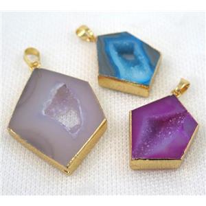druzy agate pendant, freeform, geode, mix color, gold plated, approx 20-40mm [GMPDA5216]