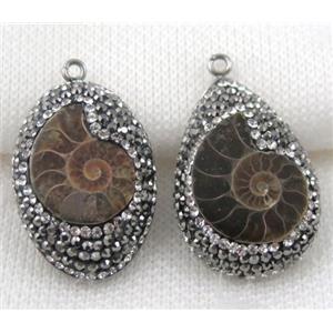 Ammonite Fossil pendant paved rhinestone, mix shape, approx 20-30mm [GMPDA5226]