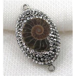 Ammonite Fossil connector paved rhinestone, oval, approx 20-33mm [GMPDA5227]