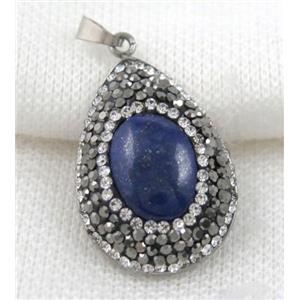 Lapis Lazuli pendant paved rhinestone, teardrop, approx 20x30mm [GMPDA5232]