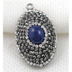 Lapis Lazuli pendant paved rhinestone, oval, approx 20x30mm [GMPDA5233]