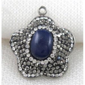 Lapis Lazuli pendant paved rhinestone, plum blossom, approx 25mm dia [GMPDA5234]