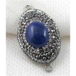 Lapis Lazuli connector paved rhinestone, oval, approx 20x30mm [GMPDA5237]